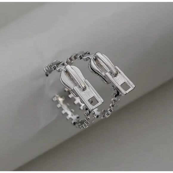 Metal Zipper Stud Silver Earrings Hippie Boho Gift for Women - Picture 1 of 3